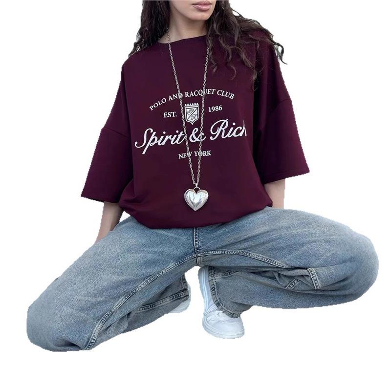 Luxury European and American Mid-Length Printed Summer T-Shirt, 2025 Trendy Short-Sleeve Style