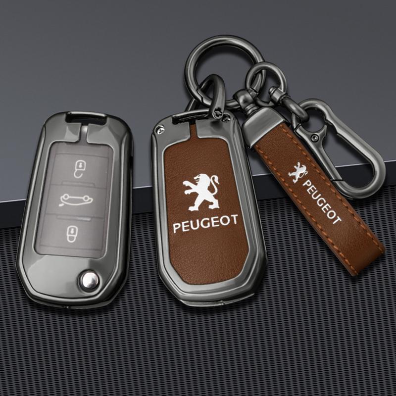 New Leather Keychain Accessories for Peugeot 208 2008 301 308 508 5008 RCZ Car Flip Remote Key Case Cover Protector Shell Fob