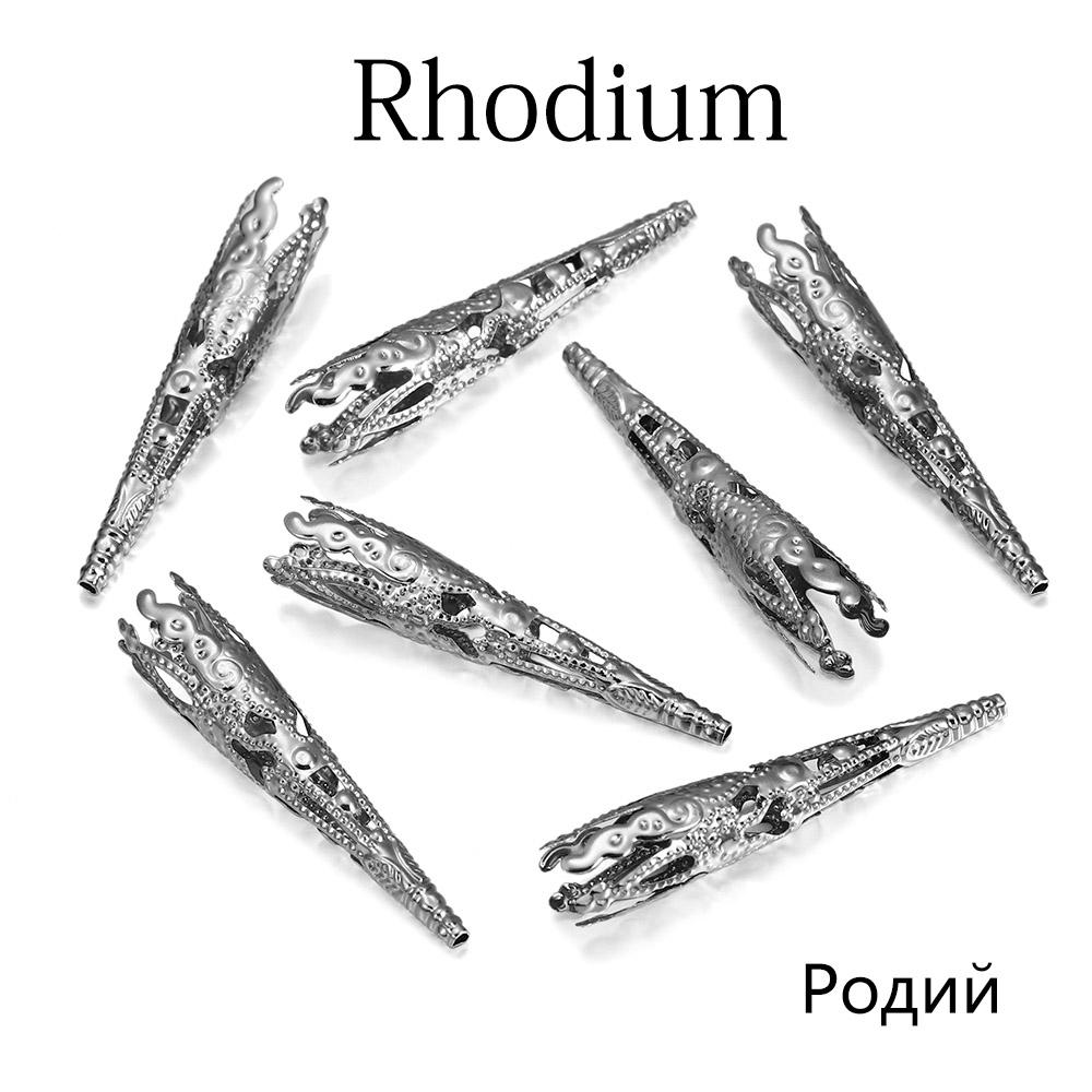 30pcs/Lot 42X8mm Alloy Bugle Filigree Caps End Bead Hollow Out Flower Cone Crystal Pendant Connector For Jewelry Making Supplies