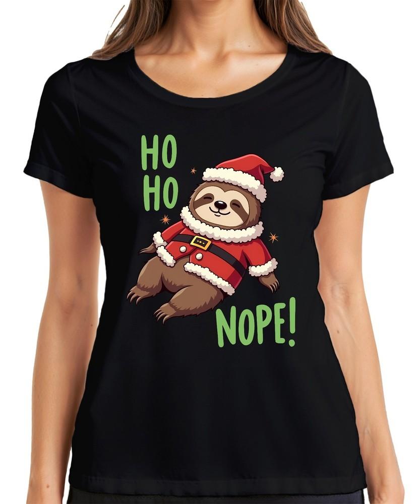 Ho Ho Nope Sloth Christmas Funny Gift Cute Lazy Ladies Tshirt