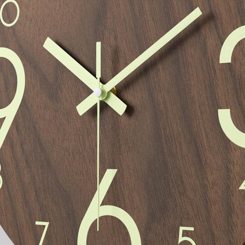 12 Inch Round Wooden Luminous Wall Clock Silent Non Ticking Clock Light In Dark Night For Home Bedroom Living Room Decoration