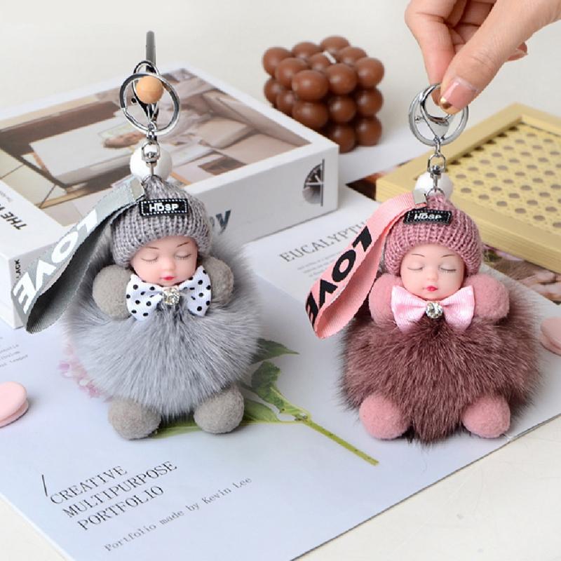 Милый плюшевый брелок для ключей Спящая кукла-младенец Плюшевая игрушка Kawaii Брелок для ключей Сумка Подвеска Детские игрушки Подарок на день рождения