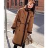 Korean Style Winter Lamb Fur Loose Coat for Women Thick Warm Long  Fleece Lined Jacket