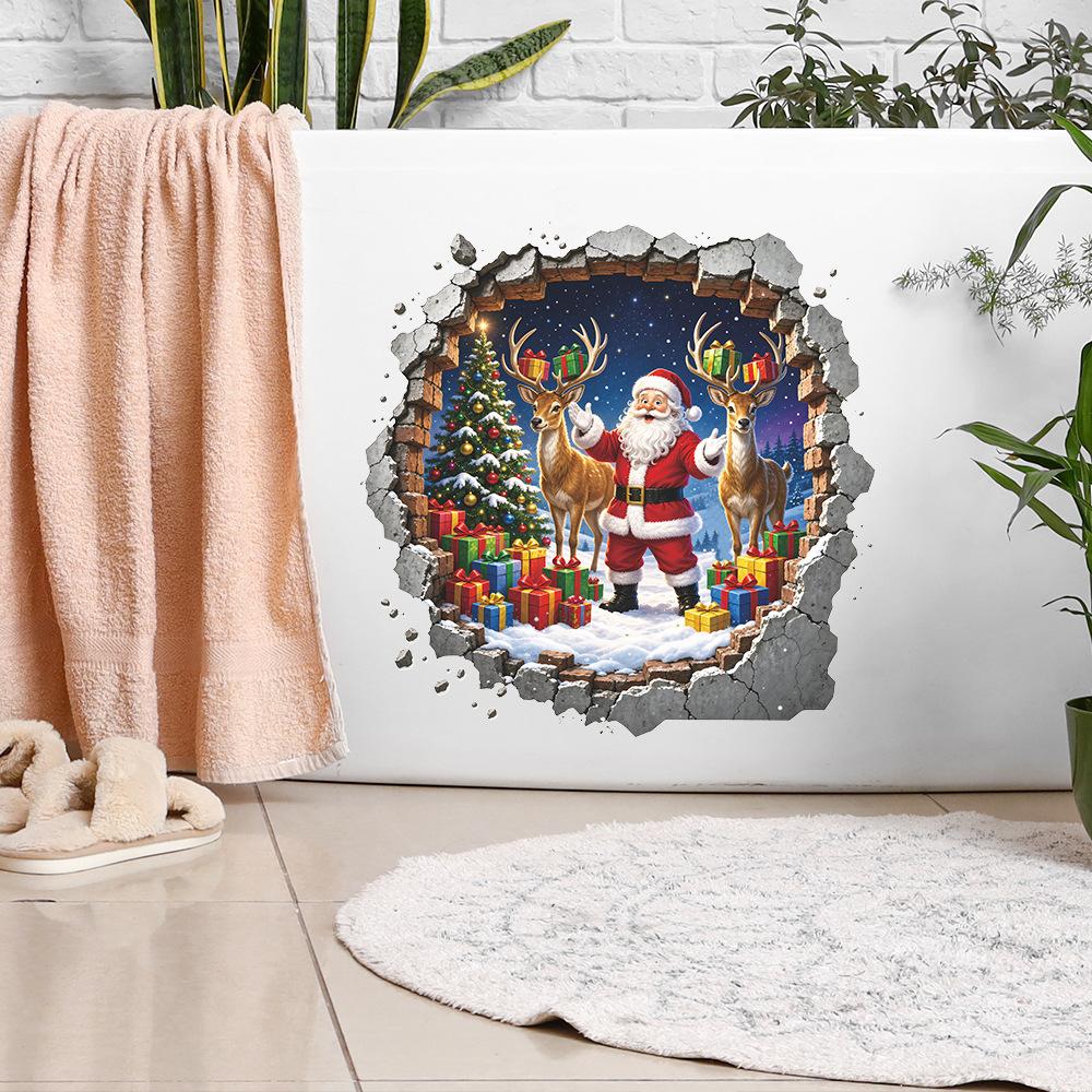Santa Claus Reindeer Christmas Tree Gifts Living Room Entrance Decoration Wall Stickers