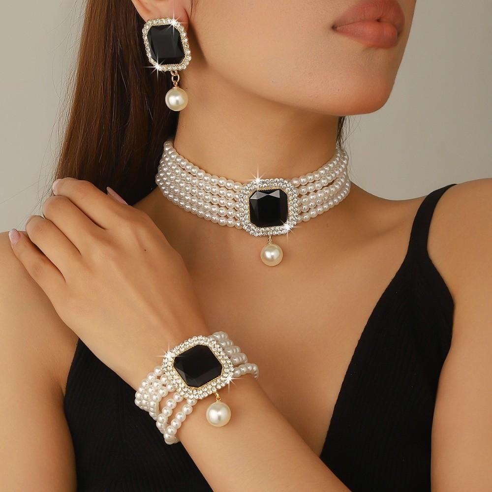 3Pcs/set Luxury Women'S Fashion Jewelry Set Imitation Pearl Rhinestone Jewelry Set Party