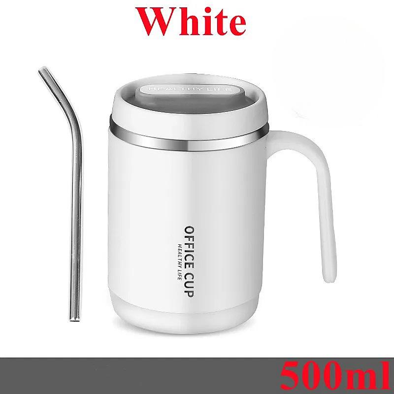 500 мл соломенная чашка из нержавеющей стали 304 с ручкой, термосы, кофейная кружка, чашки для завтрака, сока, пара чашек для занятий спортом на открытом воздухе, офисная посуда для напитков