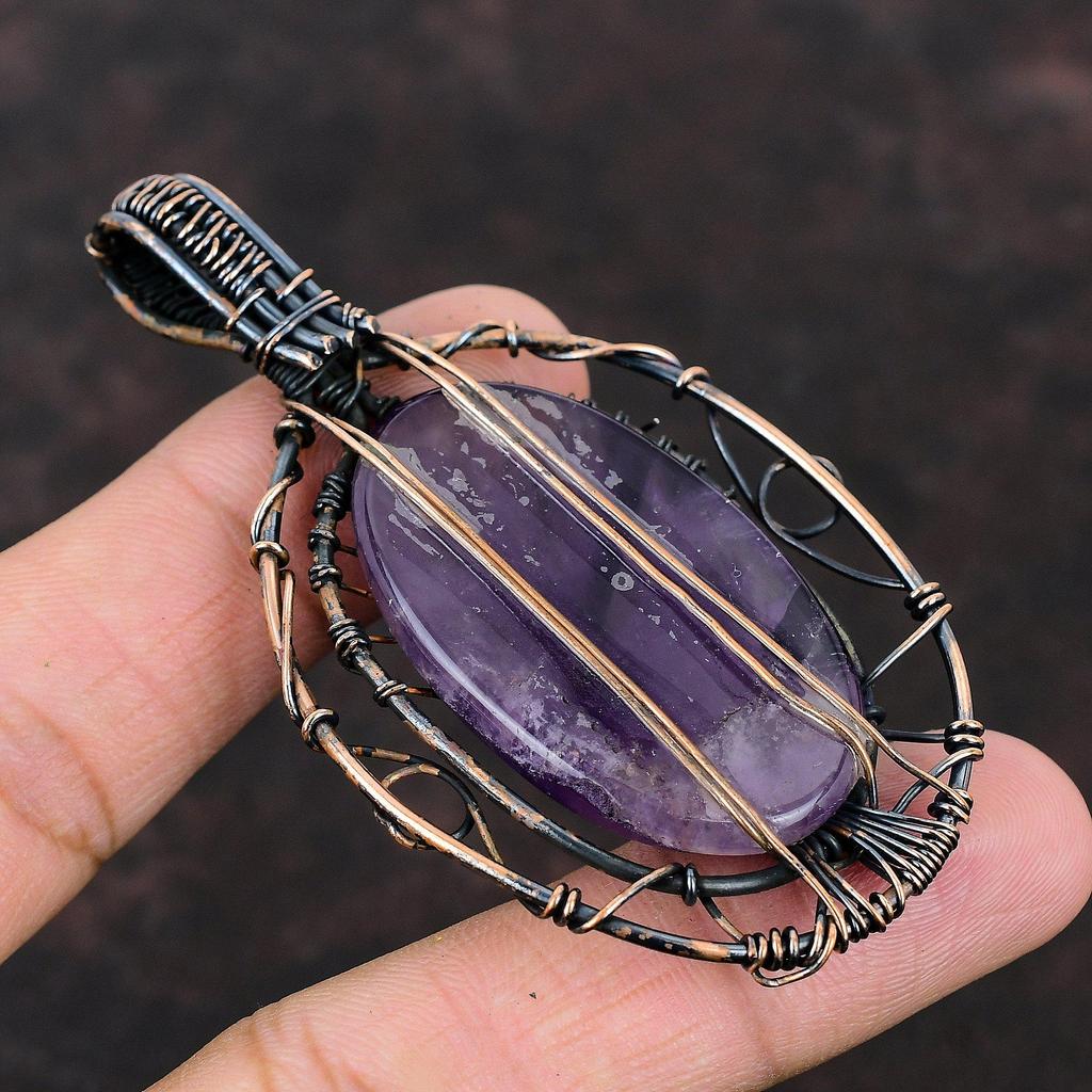 Кулон Древо Жизни Звезда Аметист Медь Медный Кулон с Драгоценным Камнем, Обмотанный Медной Проволокой Медные Дизайнерские Украшения Подарок для Нее Аметистовые Украшения из Проволоки