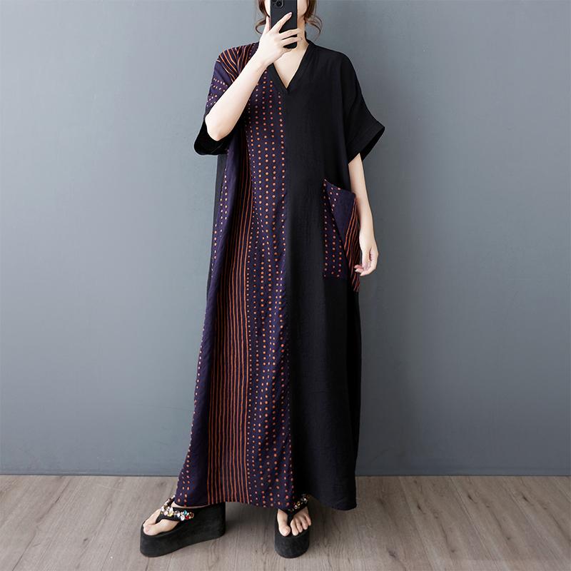 Dimanaf New 2025 Women Summer Plus Size Dress Loose Dot Printing Pocket Basic Casual Long Dress Oversized