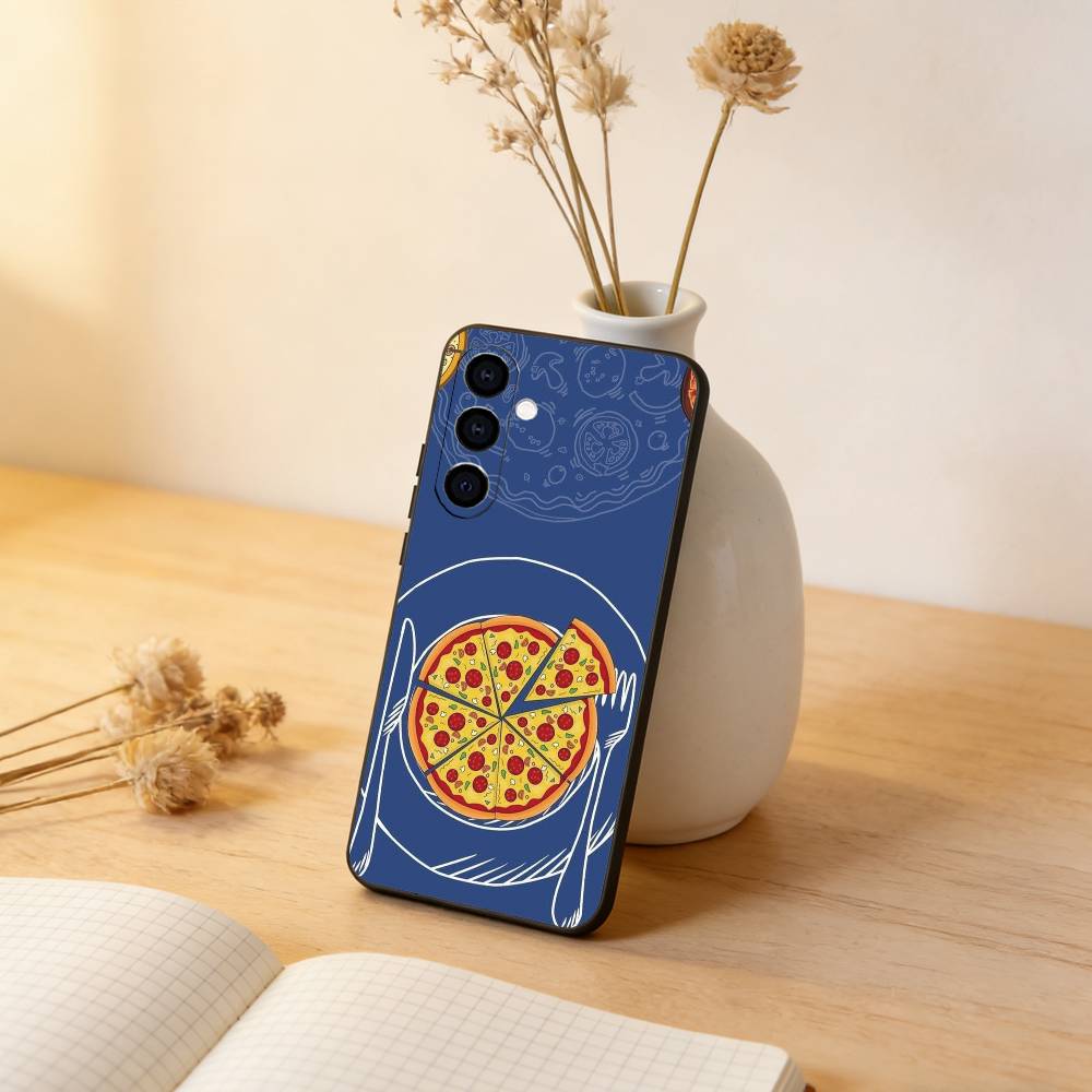 pizza Phone Case For Samsung Galaxy A73,A72,A71,A70,A53,A52,A51,Soft Silicone Black Cover