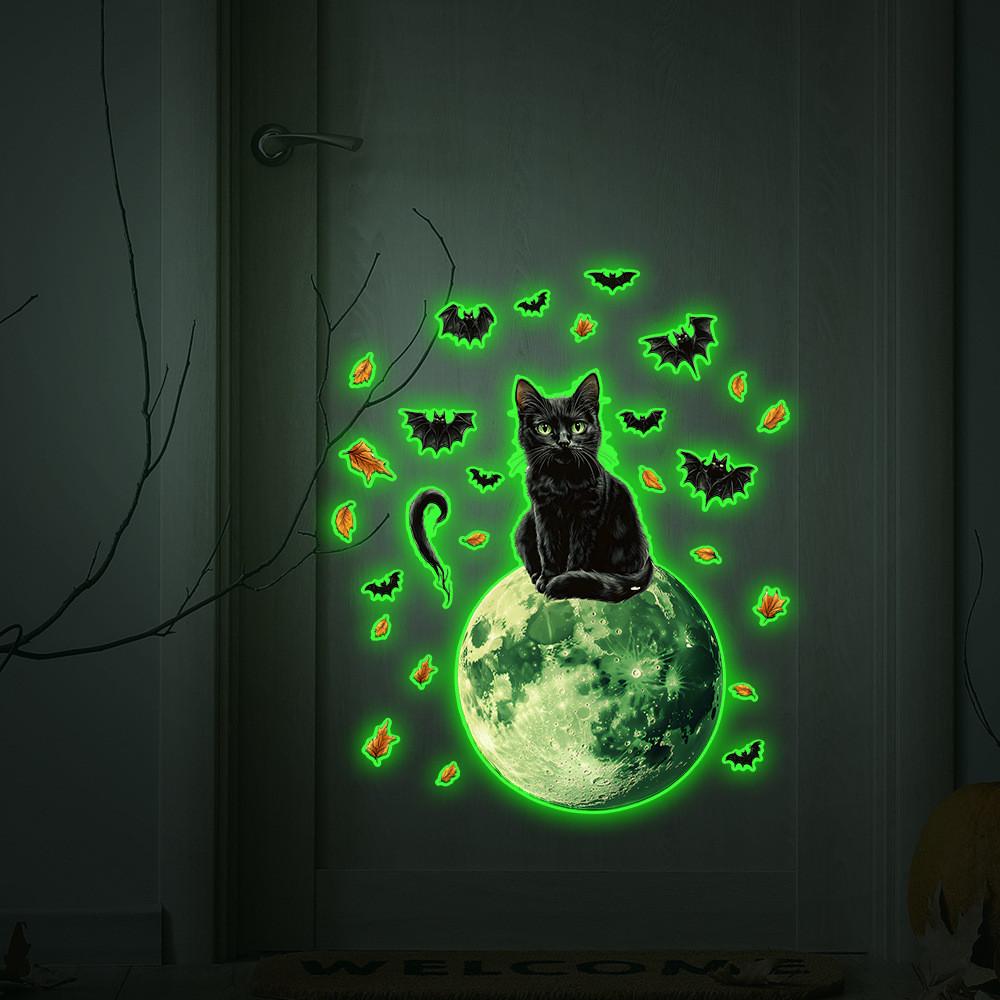 Halloween Moon Black Cat Bat Modern Simple Wall Art For Dining Room Decor
