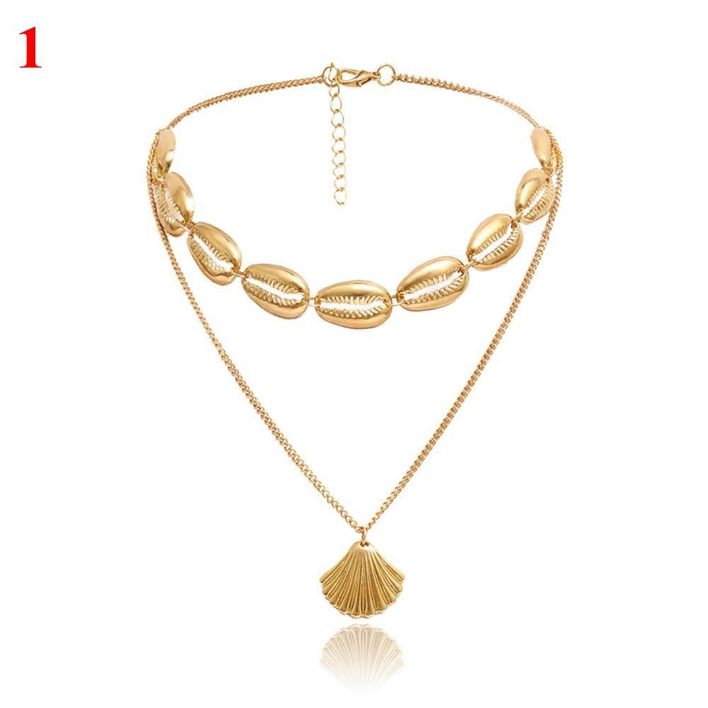 Fashion Gifts Golden Multilayer Shell Necklace Beach Jewelry Cowry Seashell Pendant Bohemian
