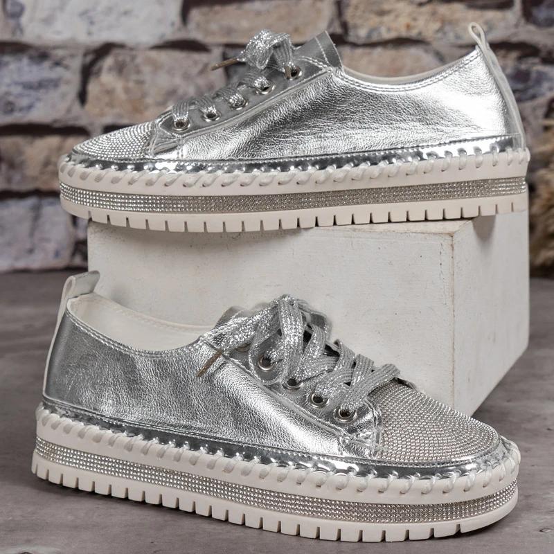 2024 Новая женская повседневная обувь, модные женские слипоны на платформе со стразами на плоской подошве, роскошные удобные женские кроссовки, размер 35-44