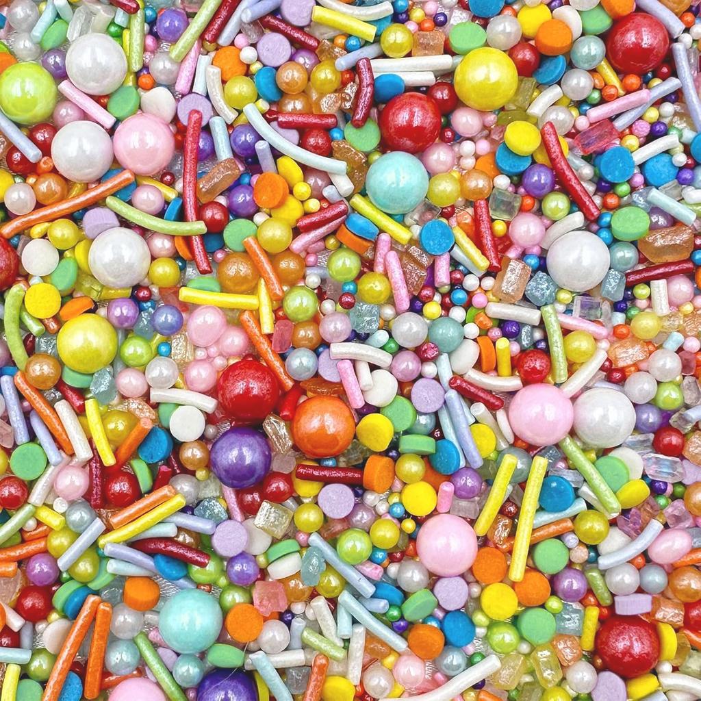Rainbow Sprinkles for Cake Decorating, Pastel Jimmies and Pearls Sprinkles Mix for Donut Cookie Brownies Ice Cream Toppings