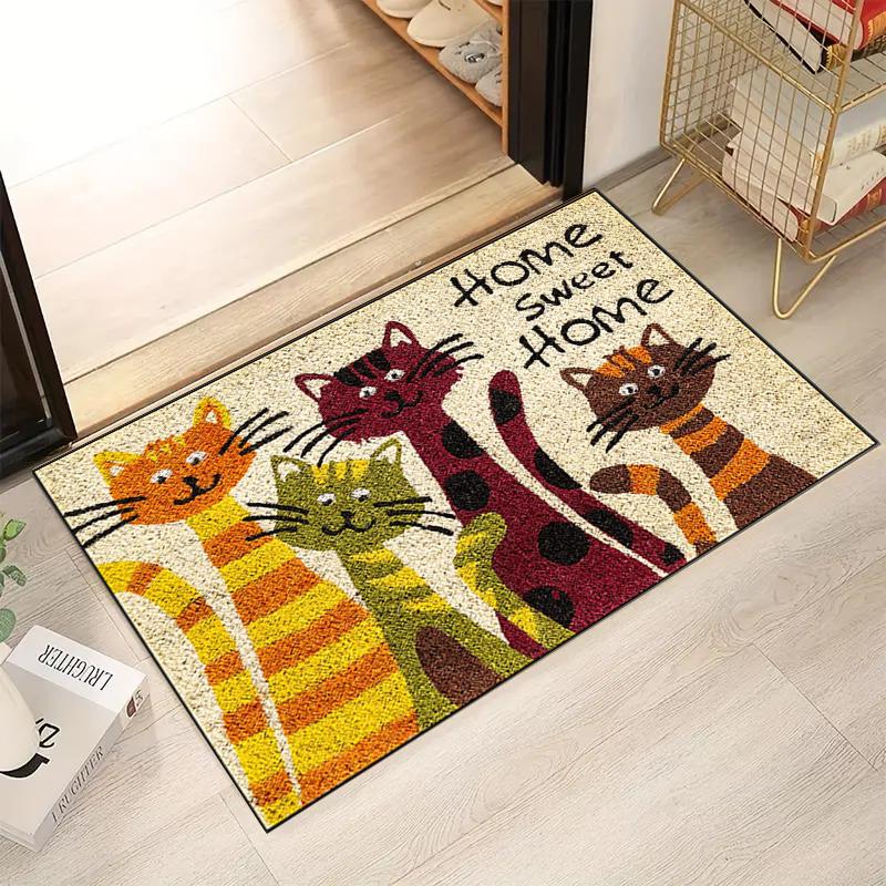 Cat's Sweet Home Pattern Door Rug Dirt Resistant Home Shoe Entry Decorative Carpet Indoor Outdoor Entrance Mat for Living Room