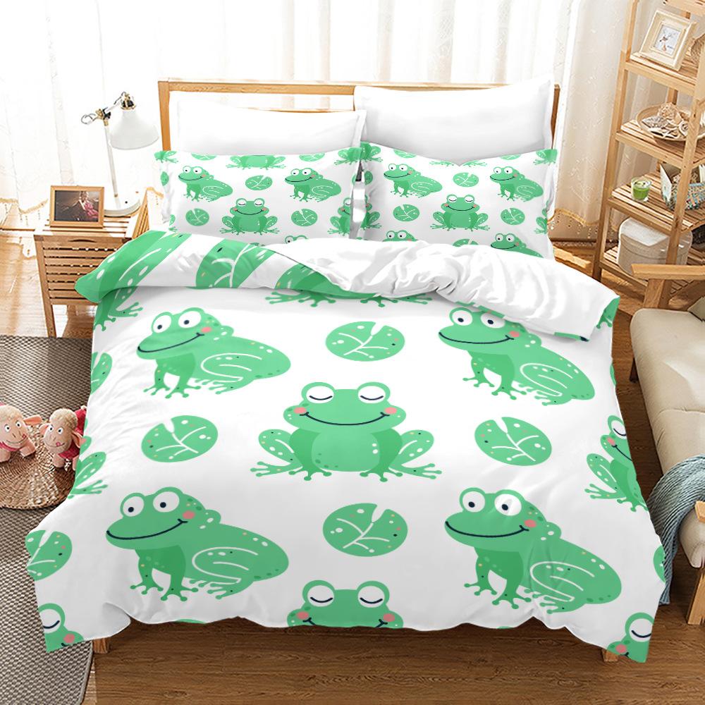 Комплект постельного белья с изображением лягушки, пододеяльник с изображением животных, наволочки 2/3 шт., покрывало с детским рисунком, односпальная двуспальная кровать, домашний текстиль
