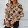 Women Casual Oversized Knitted Pullover Sweater Crewneck Printed Soft Jacquard Long Sleeve Tops for Fall Winter