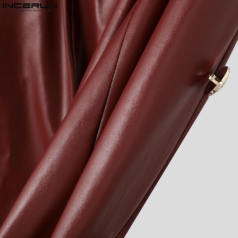 INCERUN Мужские брюки из искусственной кожи с высокой талией, повседневные длинные брюки с карманами