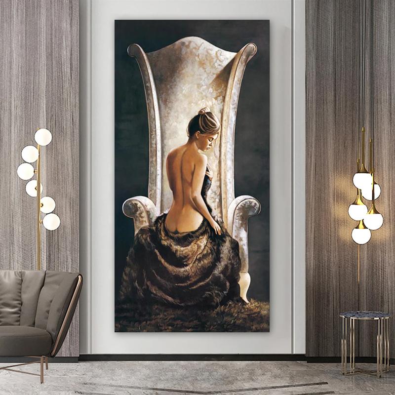 Vintage Nude Woman Oil Painting Printed On Canvas Sexy Figure Posters and Prints Wall Art Pictures for Living Room Home Decor