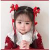 2pcs Hanfu Headdress Children Red Hairclip Flower Tassel Bow Wig Braid Hairpin New Year Headwear