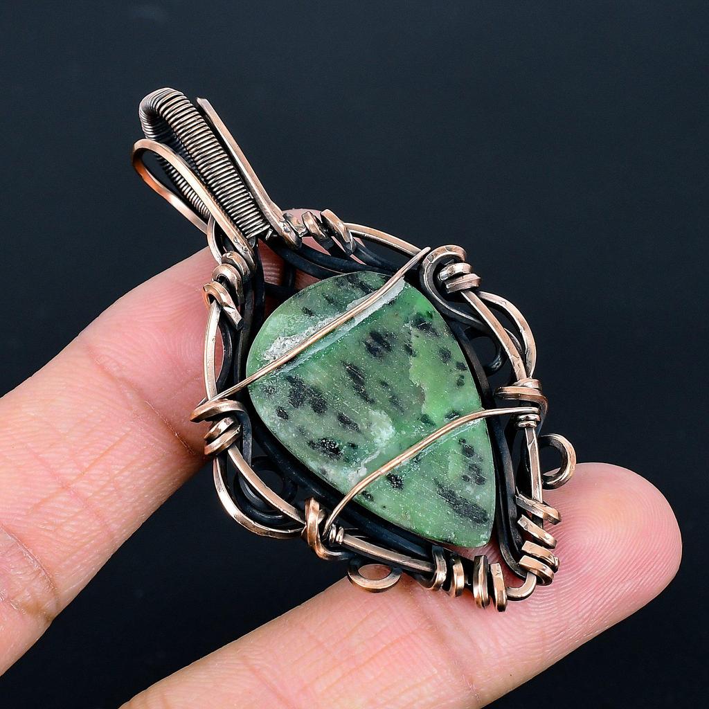 Ruby Zoisite Pendant Gemstone Jewelry, 999 Copper Wire Wrapped Handmade Pendant, Latest Design Jewelry