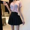 Коричневая юбка, женская летняя одежда, женская высокая талия, Harajuku, черная мини-плиссированная юбка в корейском стиле для школьной формы