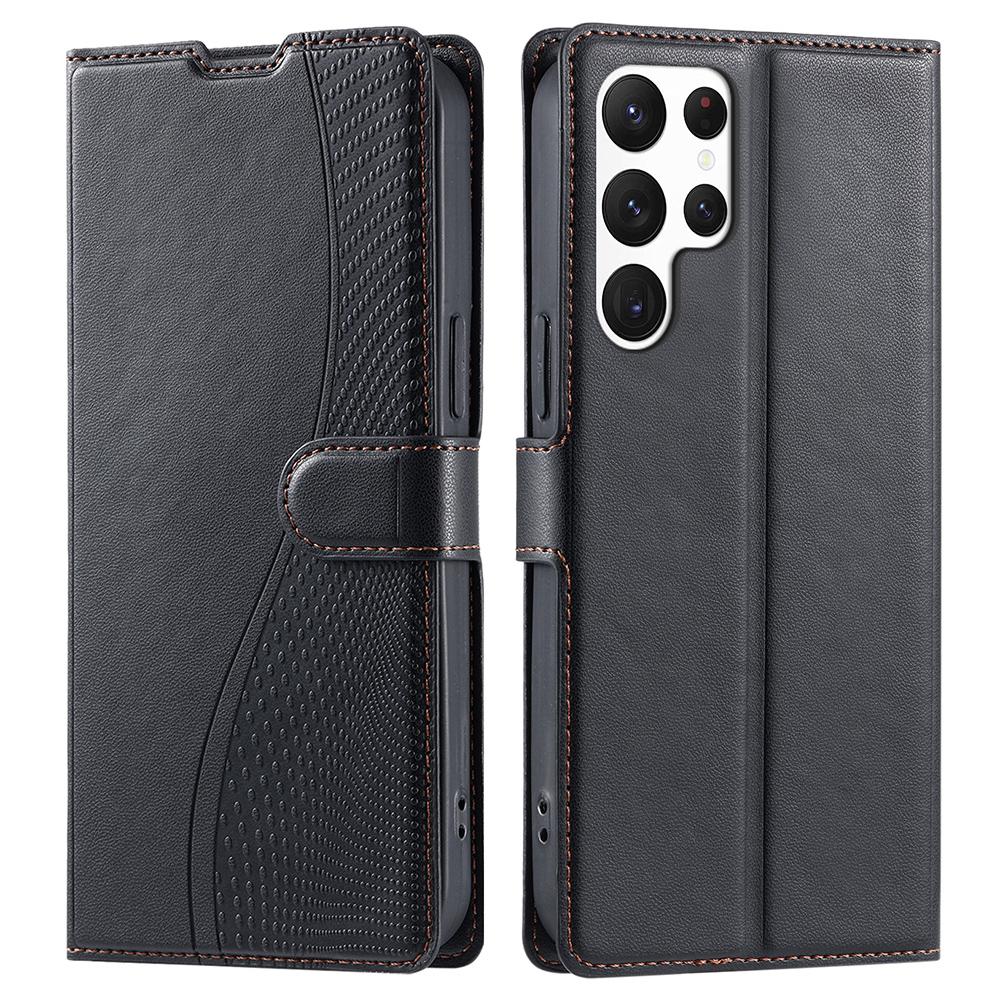 For Samsung Galaxy S24 Ultra Case Dots Imprinted PU Leather Flip Phone Cover with Card Slot,Strap