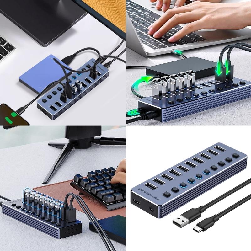 Адаптер-док-станция USB3.0 с 4/7/10 портами 5 Гбит/с DC2V для быстрой передачи данных и зарядки устройств