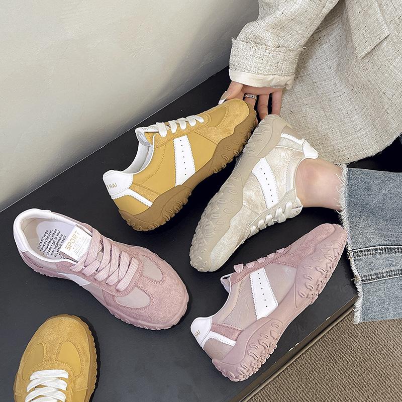 Европейская станция 2025 Весна Повседневная Мягкая кожа Корейское издание На плоской подошве Немецкая спортивная обувь Легкая Нескользящая Мягкая подошва Форрест Гамп Спорт