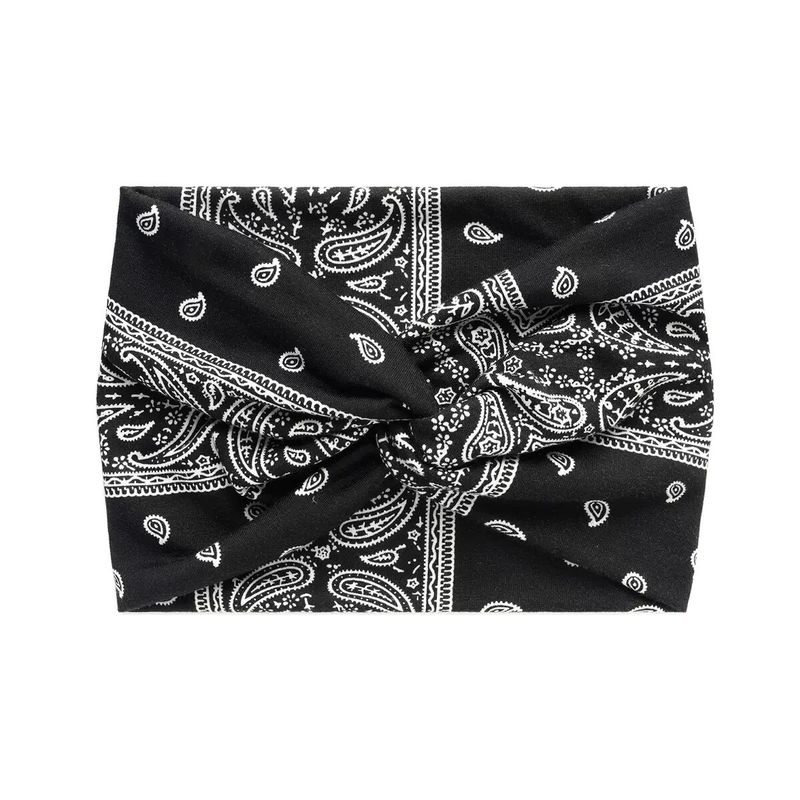 European and American Bohemian Elastic Cross Headband with Paisley Pattern and Knotted Design
