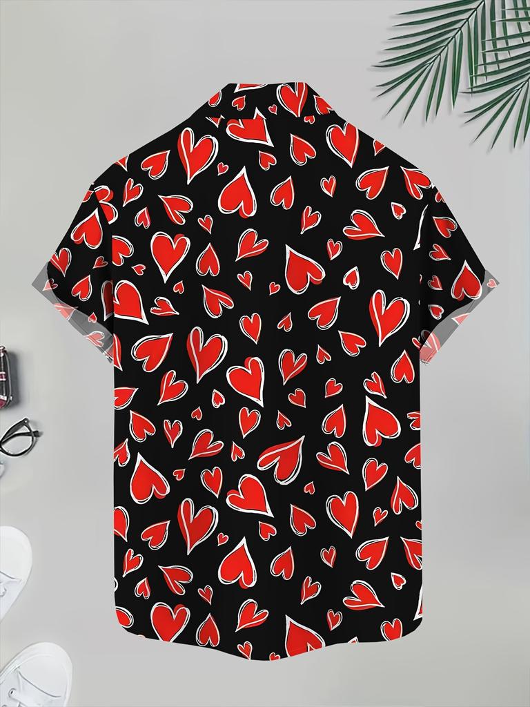 Valentine's Day Shirt for Men, Casual Shirt with Heart Pattern Print, Valentine's Day Gift