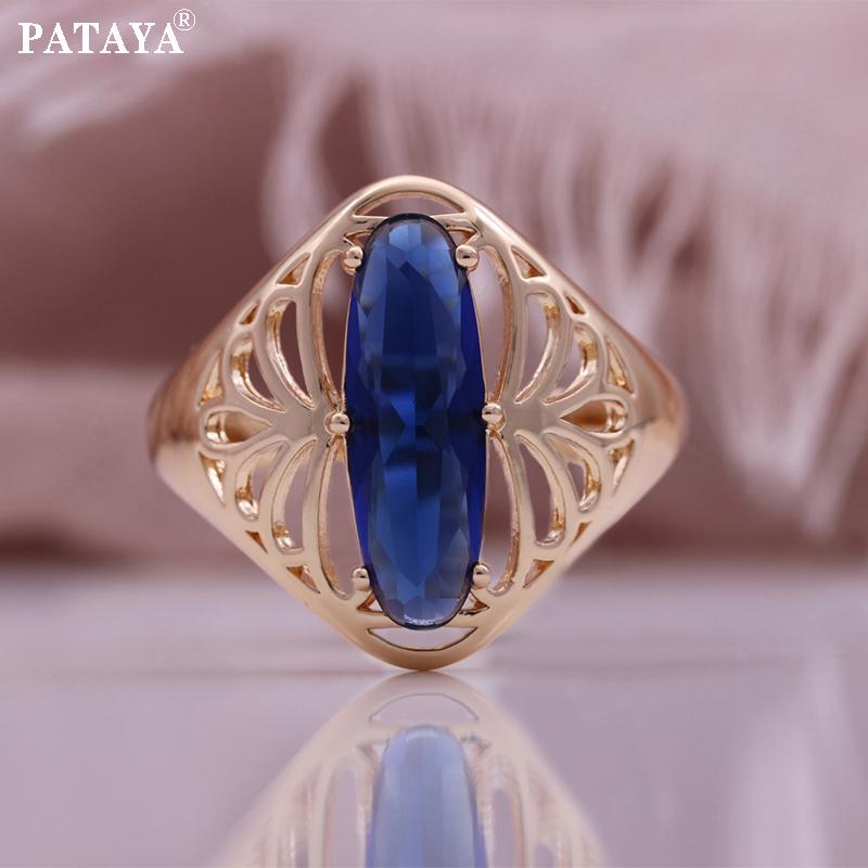 PATAYA Цвет розового золота, синий искусственный циркон, серьги, кольца, комбинированный набор, изысканные классические наборы