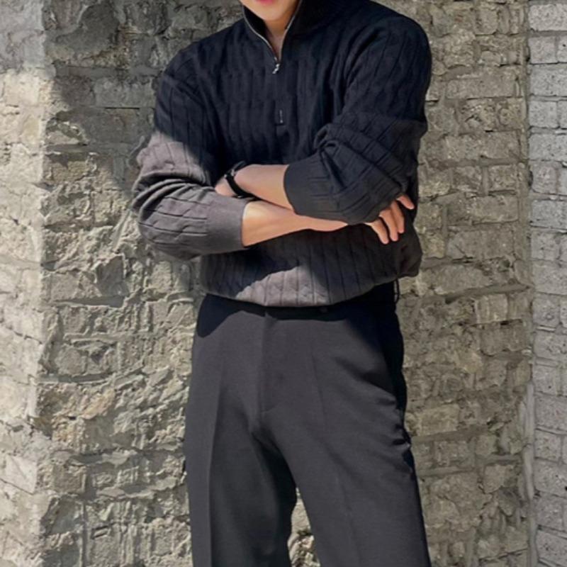 Осенне-зимняя мода, полуводолазка, мужской свитер на молнии, свитер с длинными рукавами, универсальный топ