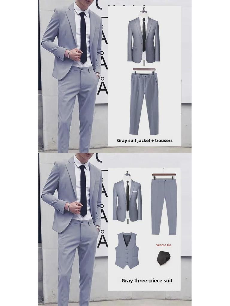 Мужские костюмы-тройки: Повседневный, тонкий, профессиональный, корейский деловой стиль для молодых студентов