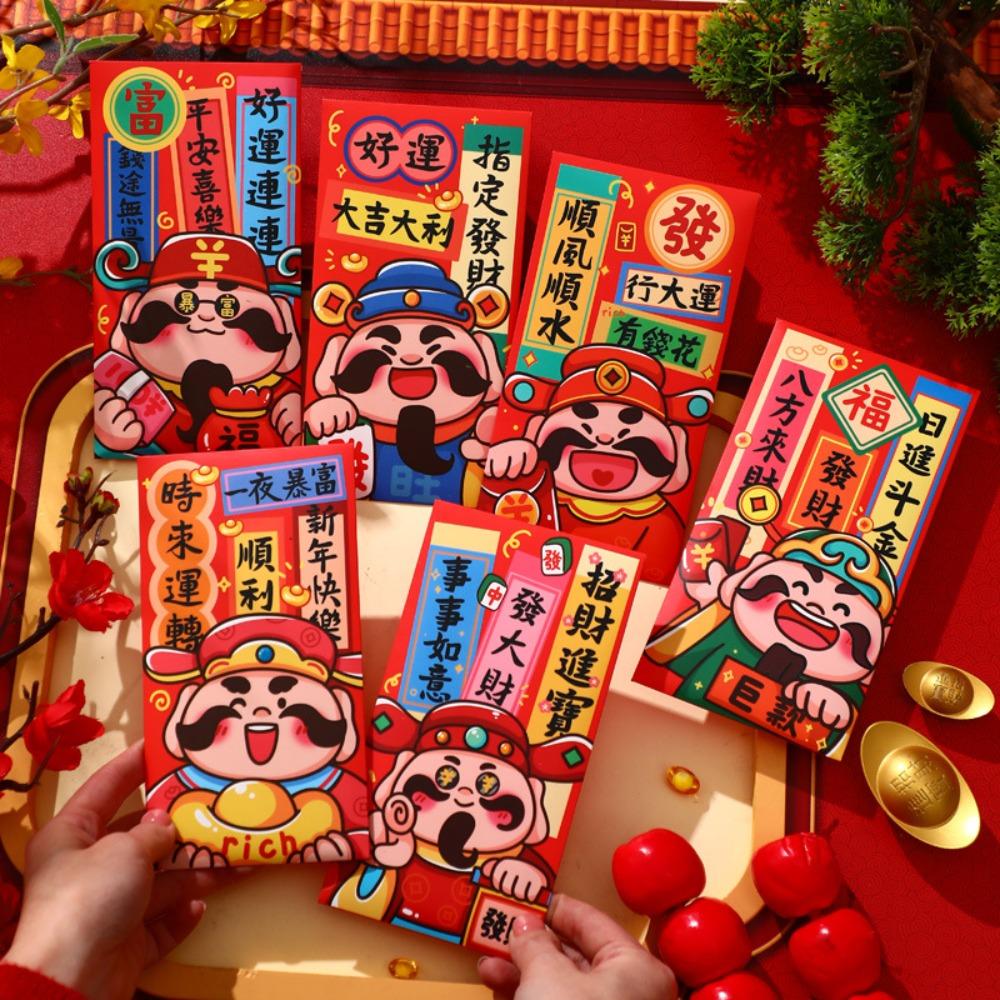 6Pcs Cartoon Chinese Snake Year Red Envelope New Year Money Envelope Spring Festival