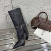 2025 Autumn and Winter New But Knee Fashion Boots British Leather Buckle Pointed Stiletto Women's Boots Personalized Trouser Boots