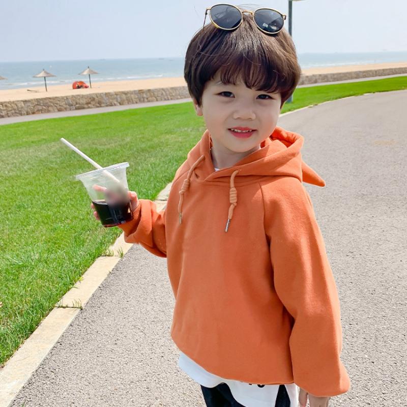 Детские толстовки с капюшоном, повседневный однотонный однотонный топ с длинными рукавами, простой и милый топ