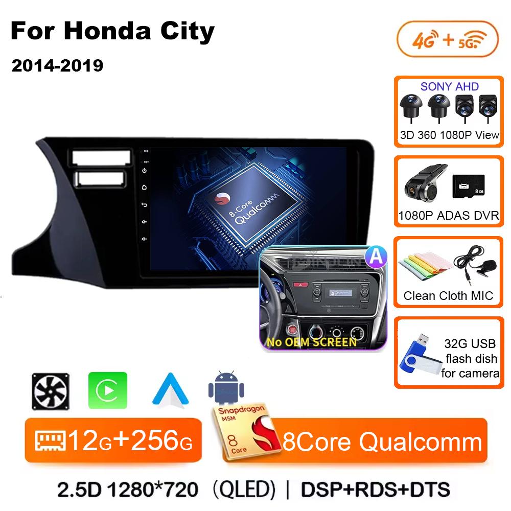 Для Honda City 2014 2015 2016 2017 2018 2019 Android 14 Qualcomm Car Radio GPS Navi QLED Screen Car Player WIFI BT 4G Головное устройство