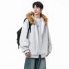 Womens Retro Faux Fur Collar Hooded Cropped Sweatshirt Oversized Fit Fall Winter Streetwear