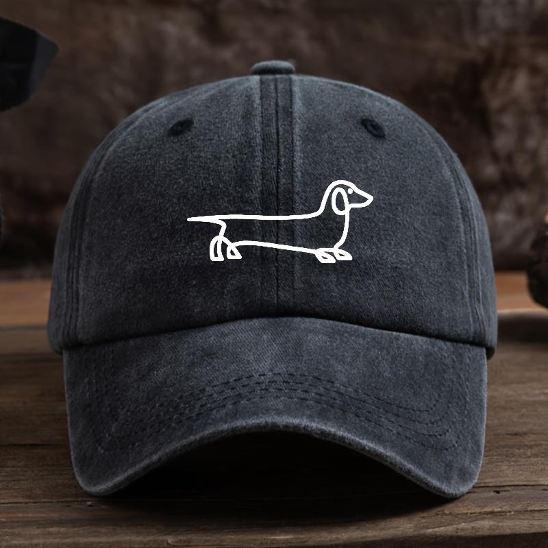Long Line Dog Print Baseball Cap, Unisex Outdoor Hat, Fashionable and Versatile, American Washed Retro Style
