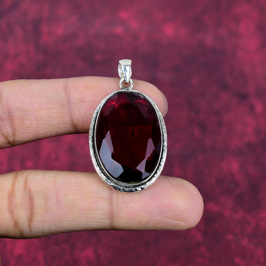 Garnet 925 Solid Sterling Silver Pendant, Handmade Gemstone Pendant Jewelry, Gifts For Wife Brand New Pendant