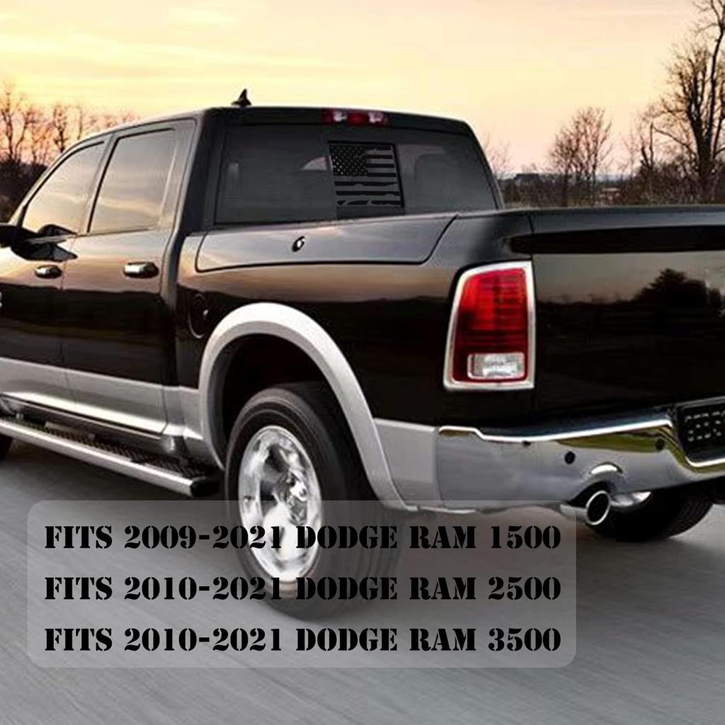 Rear Back Middle Window American USA Flag Vinyl Decal Compatible With And Fits Dodge Ram 2009-, Matte Black 1PCS Distressed(E)