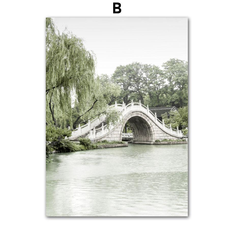 Храм пруда с лотосом, зеленый тростниковый мост, настенная живопись на холсте, постеры на скандинавскую тему и принты, домашний декор, китайские картины для гостиной