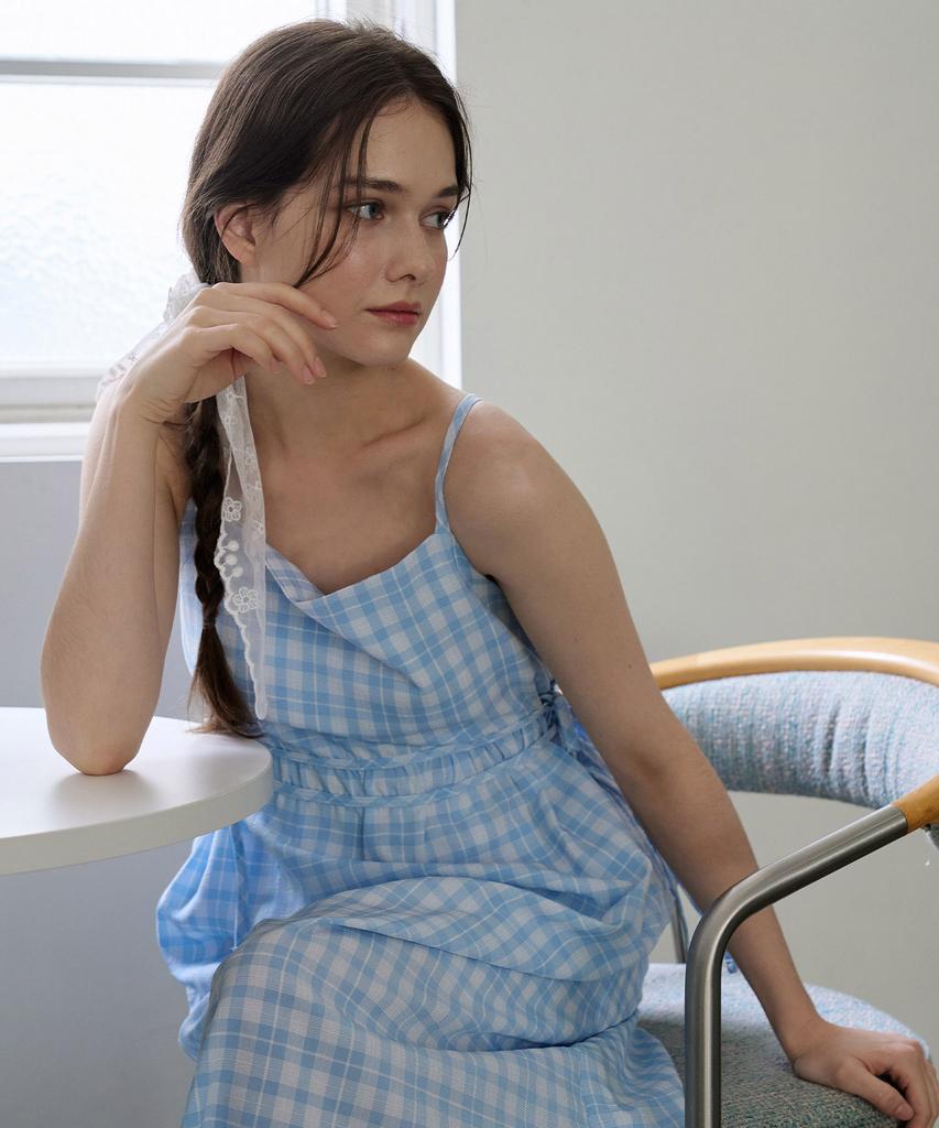 Bye Bye Seop String Slip Dress Sky Blue [T42]