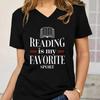 Футболка «Чтение — мой любимый вид спорта» для женщин, подарки для книголюбов, V-образный вырез, короткий рукав, футболка для читателей, повседневные топы