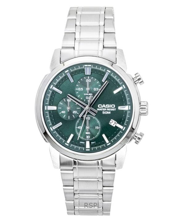 Casio Chronograph Analog Stainless Steel Green Dial Quartz MTP-E510D-3AV Men's Watch