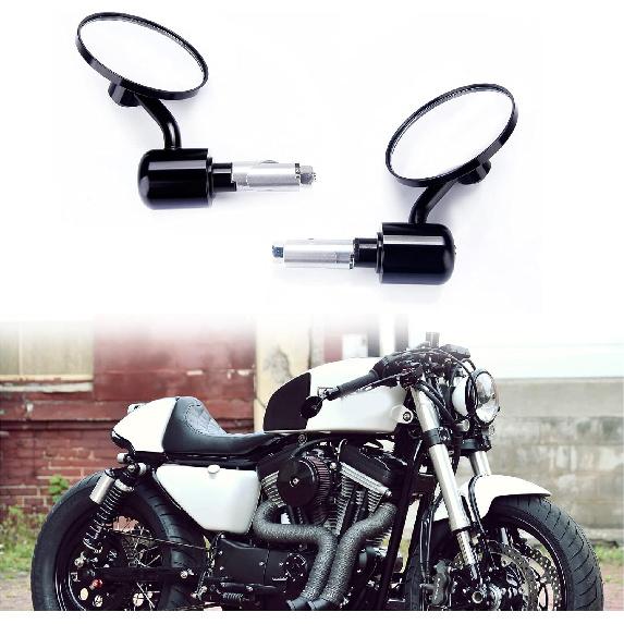 Universal Black Motorcycle Aluminum Rearview Side Mirrors 7/8" Bar End For Cafe Racer Bobber Cruiser Scooter