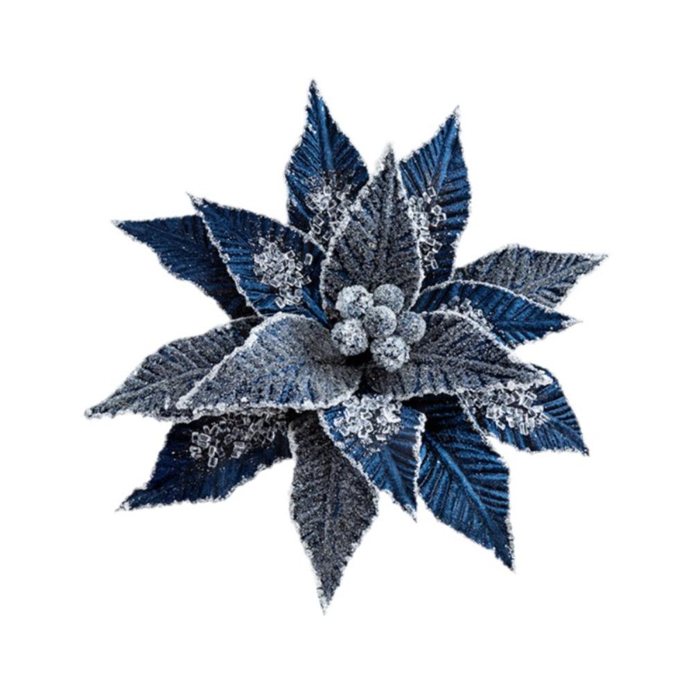 Luxurious Faux Velvet Christmas Flower Elegant Realistic Xmas Tree Ornaments with Ice Crystal Handmade Eternal Flower Home Decor