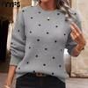 Women's Fashion Casual Fall Winter Polka Dot Print Long Sleeve O-Neck Sweaters