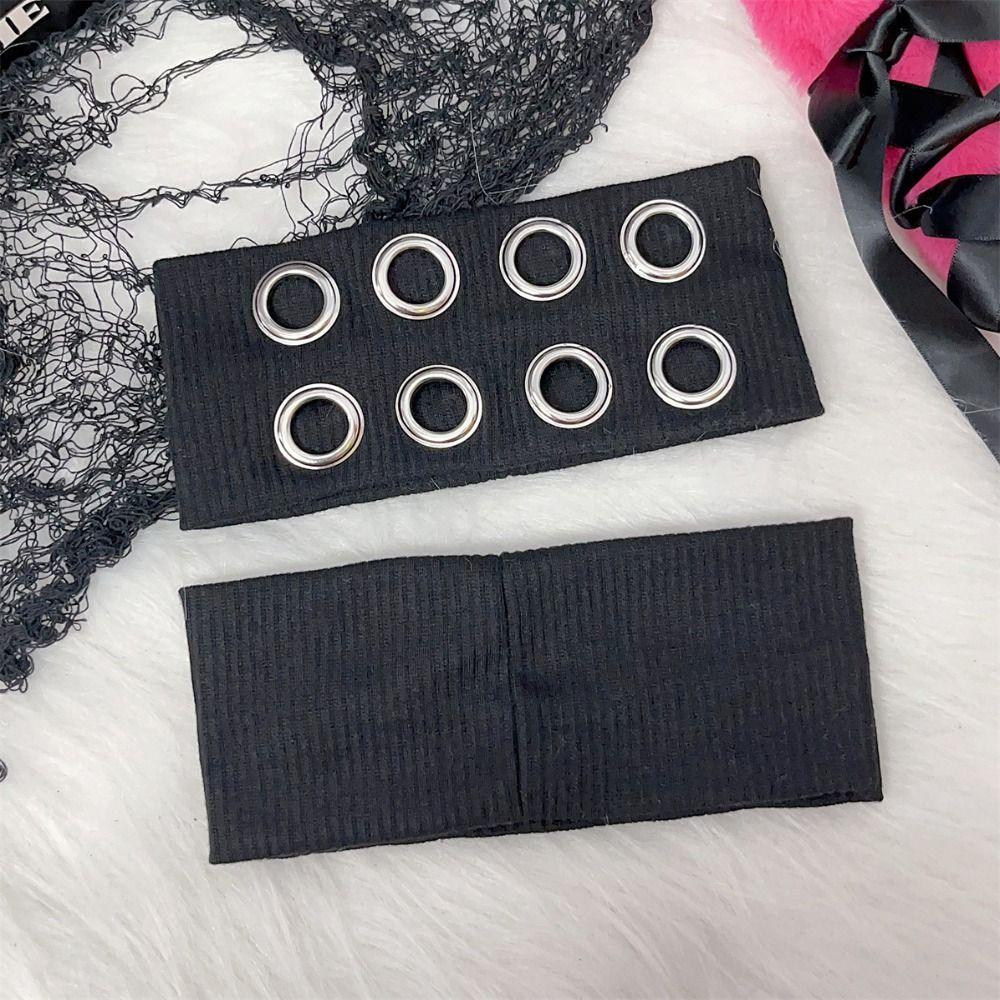 Тканевая панк повязка на голову Широкая эластичная Ажурная с люверсами Повязка на голову Модная рок повязка на голову Панк стиль