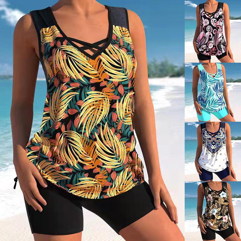 Women Floral Print Two Piece Swimdress Tankini Set 2023 Sexy Swimwear Large Size Bikini Monokini Set Summer Swimsuit Beachwear